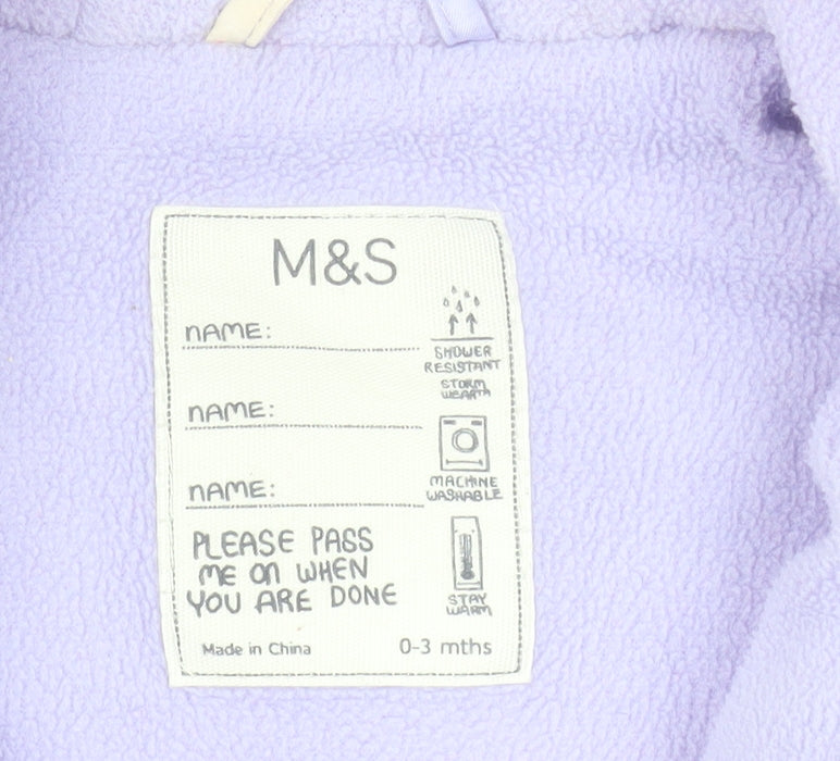 Marks and Spencer Unisex Baby Purple Bunny Hooded Coverall 0-3 Months
