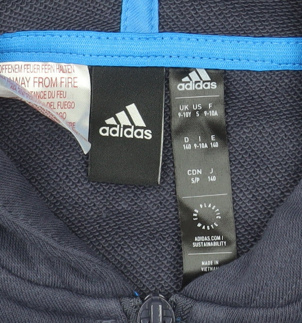 Additional view of Adidas girls’ blue full zip hoodie 9-10 years hooded sports top