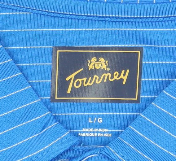 Tourney Men's Blue Striped Golf Polo Shirt Size L Regular Fit