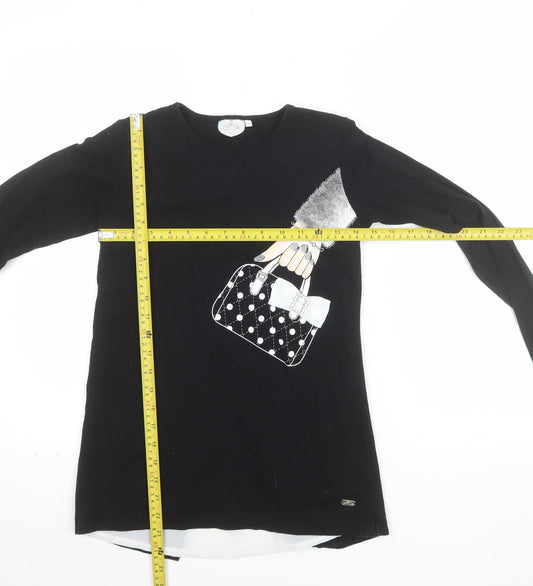 A Dee Girls Black Long Sleeve Tunic Top with Bow Detail Size 12 Years