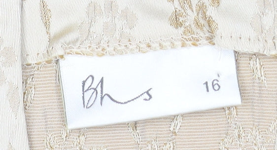 BHS Women’s Beige Floral Jacquard Sheath Dress Size 16 Sleeveless V-Neck