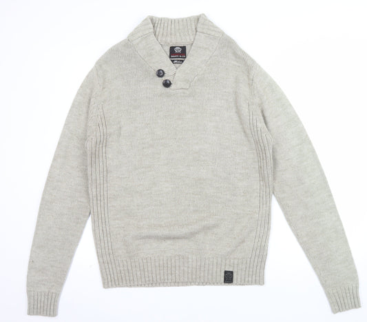 Ambrose Brand & Co Men's Beige Wool Blend Shawl Neck Pullover Jumper M
