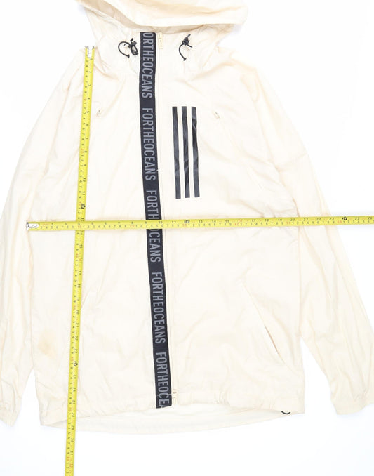 Adidas Men’s Ivory Hooded Windbreaker Jacket S Lightweight Sports