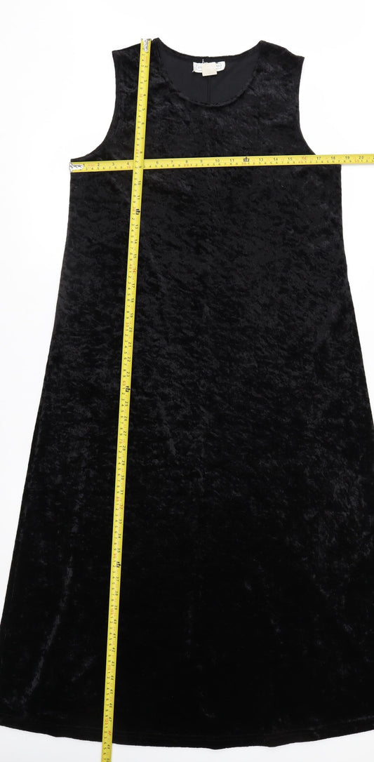 Impressions of California Women Black Velvet A-Line Midi Dress L
