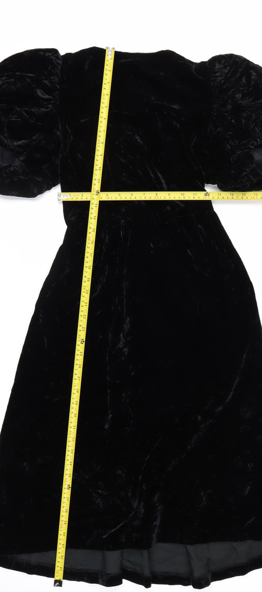 Maggy London Women’s Black Velvet Puff Sleeve Midi Dress Size 8