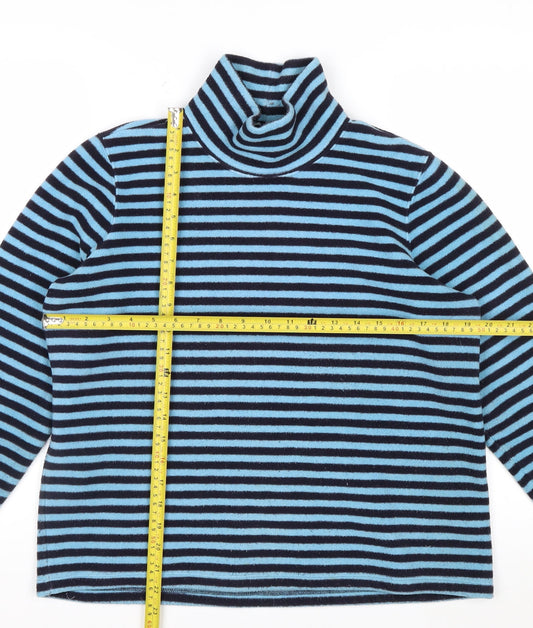 Lands' End Women Blue Black Striped Fleece Pullover Sweatshirt 10-12