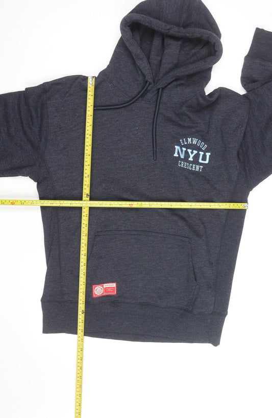 Superdry Men's Grey Pullover Hoodie S NYU Logo Fleece Sweatshirt