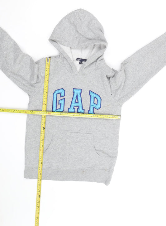 GAP Kids Boys Grey Pullover Hoodie with Blue Logo - Size 6-7 Years