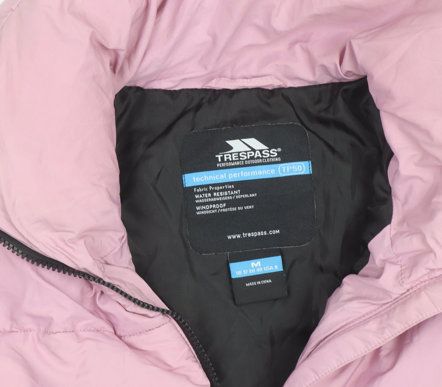 Trespass Women's Pink Puffer Jacket Size 12 Hooded Water Resistant