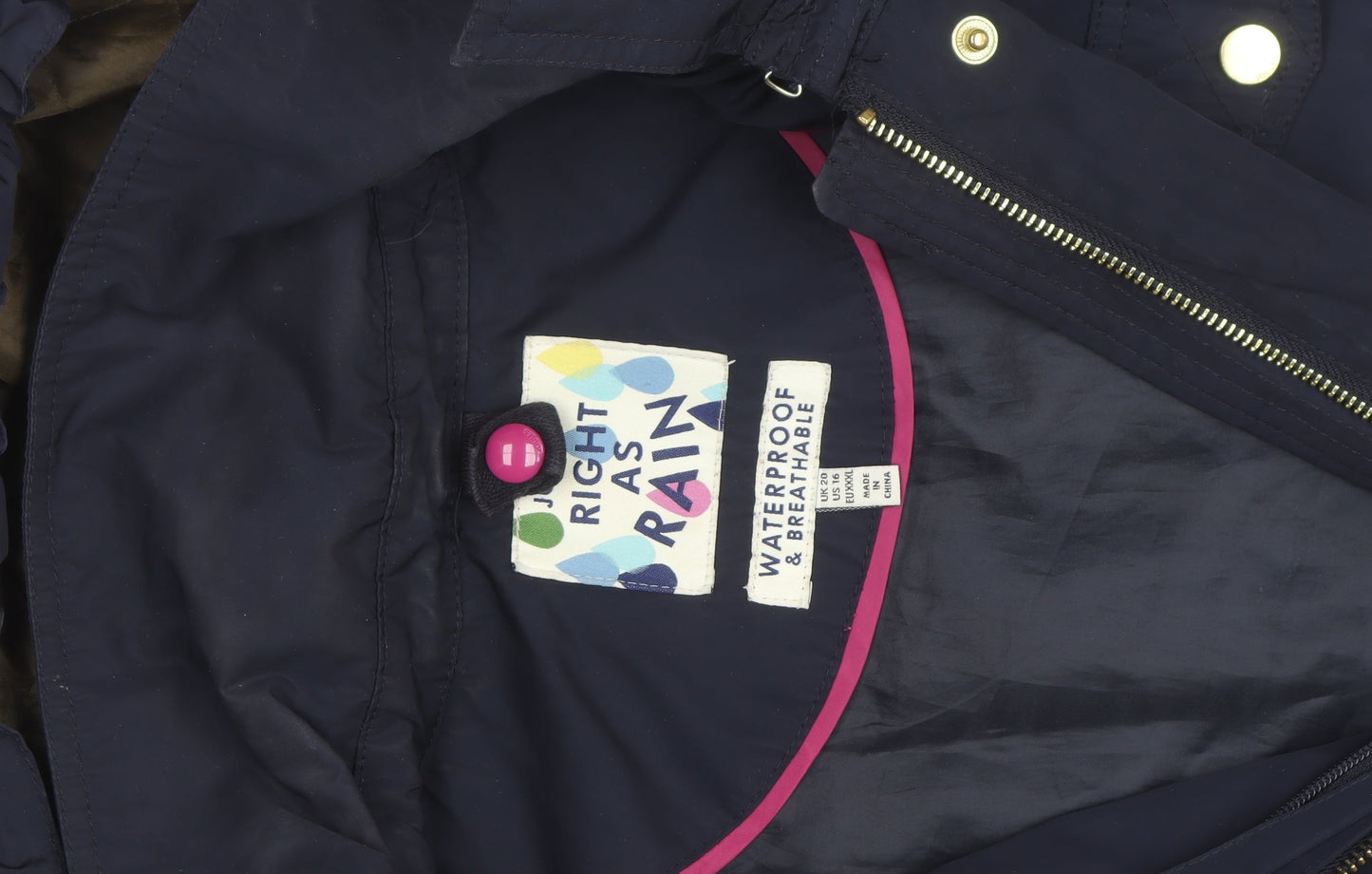 Joules Womens Blue Waterproof Hooded Rain Coat Size 14