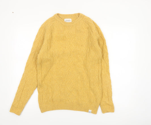 Norse Projects Men's Yellow Cable-Knit Wool Jumper XS