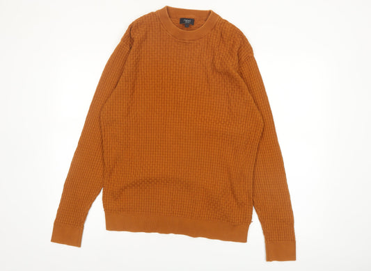 Next Men's Brown Cotton Waffle Knit Crew Neck Jumper L
