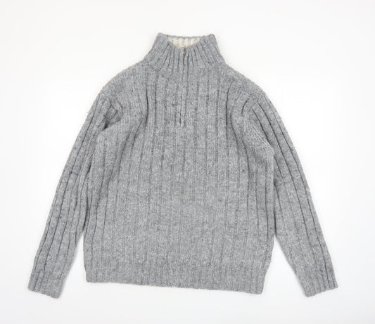 North Coast Men's Grey Chunky Knit 1/2 Zip High Neck Jumper M