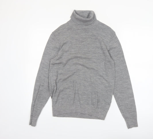 Uniqlo Men's Grey Wool Roll Neck Jumper Size S