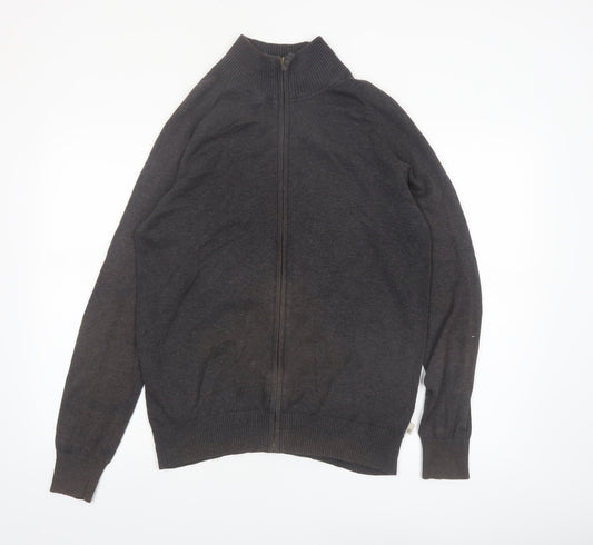 Timberland Men Grey Cotton Full Zip High Neck Jumper Size S