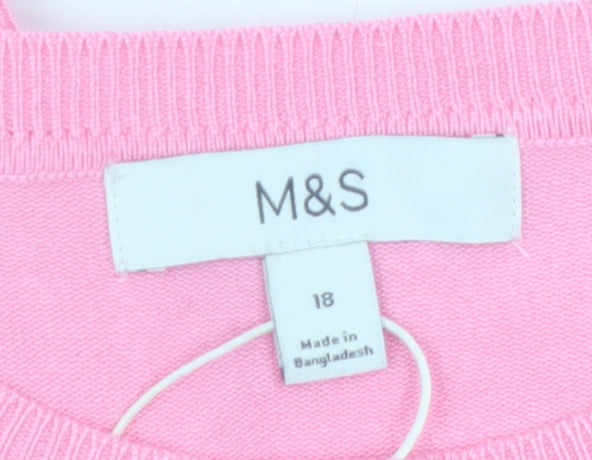 Marks and Spencer Women’s Pink Cardigan Size 18 Crew Neck Knit