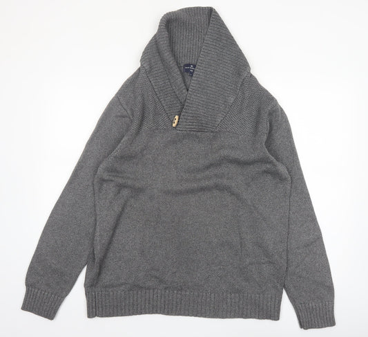 Marks and Spencer Blue Harbour Mens Grey XL Shawl Neck Jumper