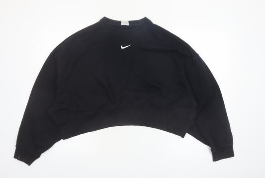Nike Women's Black Cropped Pullover Sweatshirt Small Logo Crew Neck
