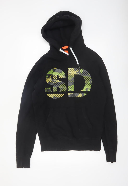 Superdry Men's Black Pullover Hoodie S Logo Print Long Sleeve