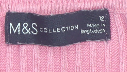 Marks and Spencer Women's Pink Short Sleeve Knit Jumper Size 12