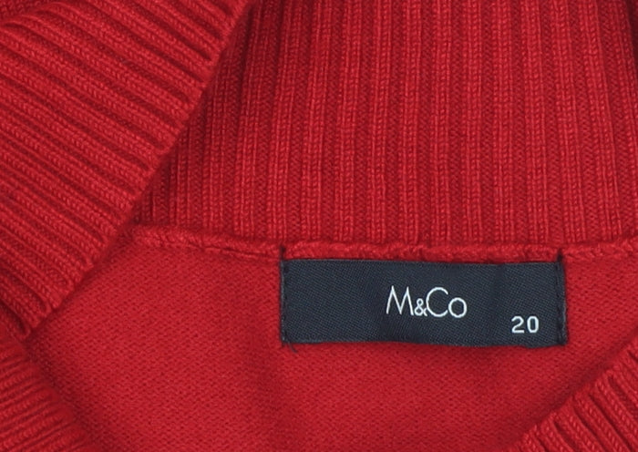 M&Co Womens Red Mock Neck Short Sleeve Pullover Jumper Size 20