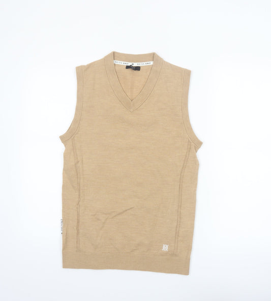 Reiss Golf Men's Beige Wool V-Neck Sleeveless Vest Jumper Size S