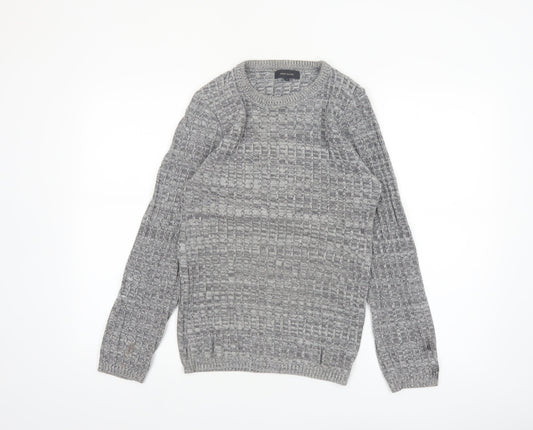River Island Men's Grey Waffle Knit Crew Neck Jumper Size S