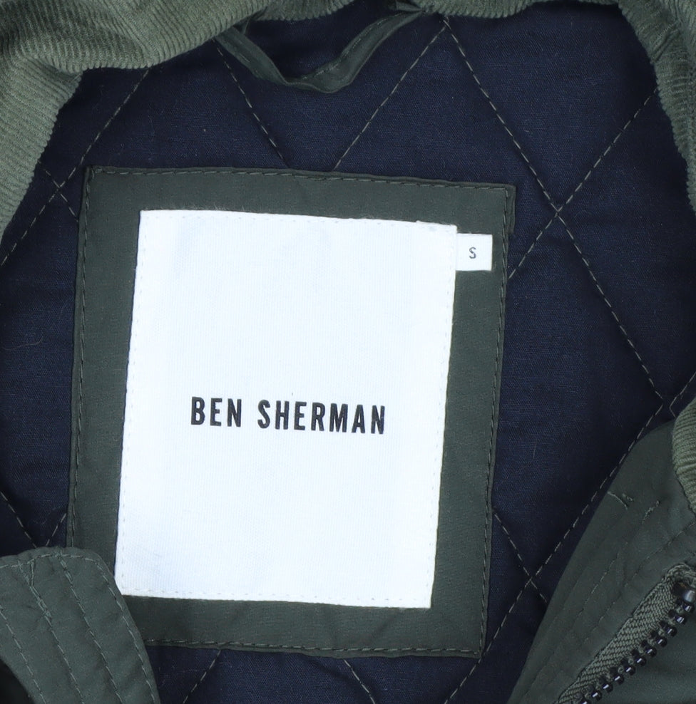 Ben Sherman Mens Green Quilted Mid-Length Jacket S