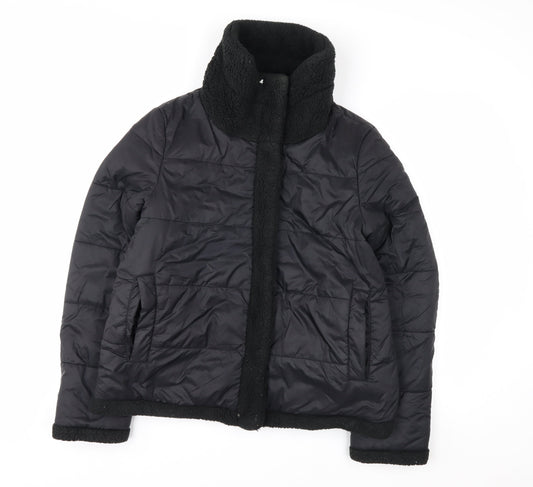 GUESS Men's Black Mid-Length Puffer Jacket Size M with Stand-Up Collar