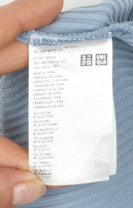 Uniqlo Women Blue Ribbed Cropped T-Shirt Size L