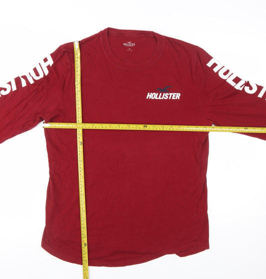 Hollister Men’s Red Long Sleeve Graphic Logo T-Shirt Size M