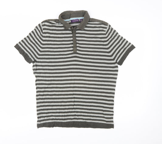 Ted Baker Men's Grey Striped Cotton Polo Shirt Size L