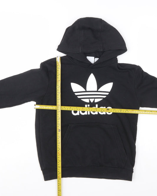 Adidas Boys Black Pullover Hoodie 10-11 Years Cotton Blend Trefoil Logo