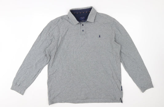 Joules Men's Grey Long Sleeve Cotton Polo Shirt Size L
