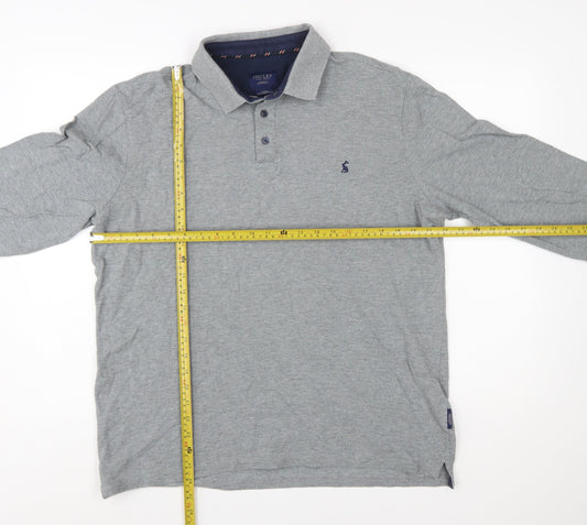 Joules Men's Grey Long Sleeve Cotton Polo Shirt Size L