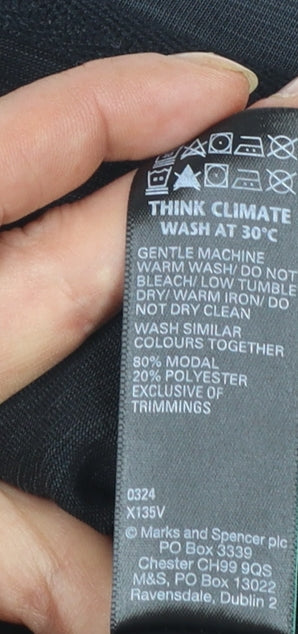 Marks and Spencer Per Una Women's Black V-Neck Long Sleeve Modal T-Shirt Size 16