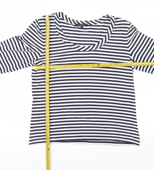 Jaeger Womens Blue Striped 3/4 Sleeve Scoop Neck Jersey Top XL