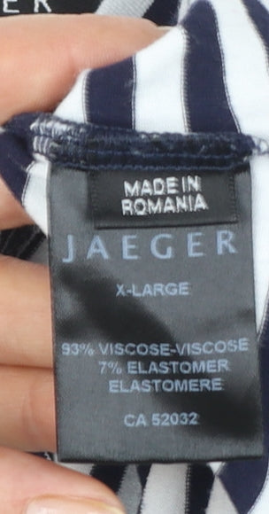 Jaeger Womens Blue Striped 3/4 Sleeve Scoop Neck Jersey Top XL