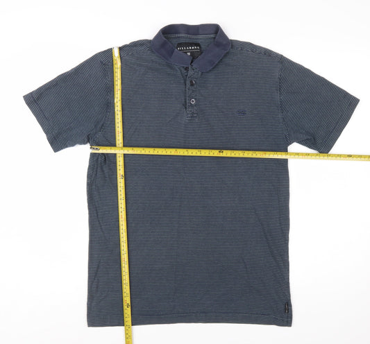 Billabong Men's Blue Striped Cotton Short Sleeve Polo Shirt Size M