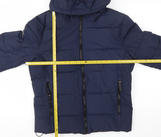 Superdry Men's Blue Hooded Puffer Jacket Size M Winter Zip Coat