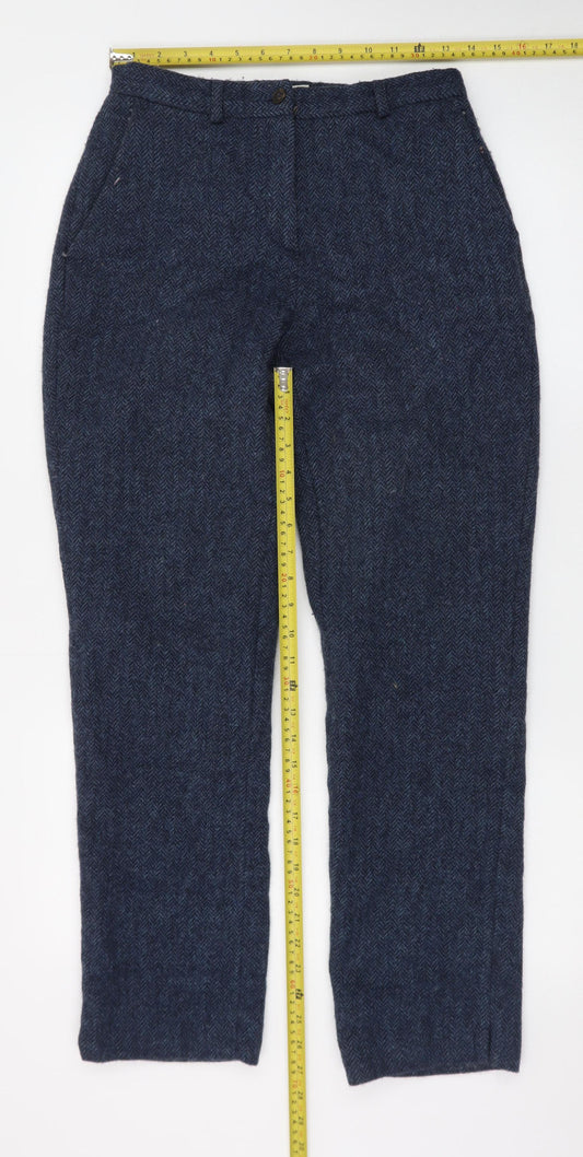 House of Bruar Women's Blue Wool Herringbone Tweed Straight Trousers Size 10
