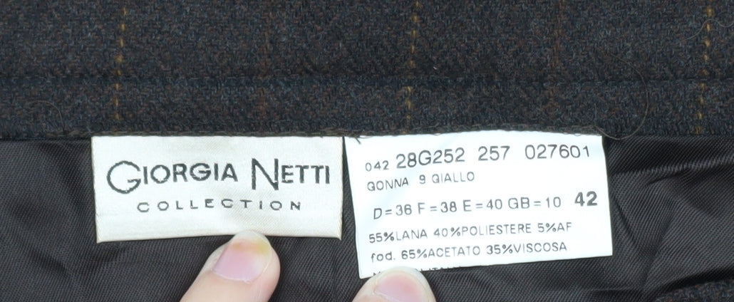 Giorgia Netti Women Brown Checked Wool Pencil Skirt Size 10