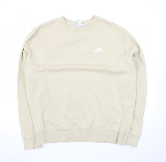 Nike Womens Beige Crew Neck Pullover Sweatshirt Size L Cotton Blend