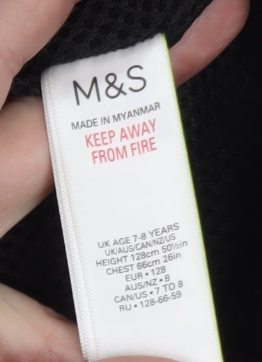 Brand and care label for Marks & Spencer boys’ black waterproof hooded parka coat 7-8 years