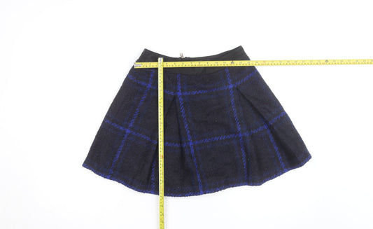 Ted Baker Womens Blue Check Wool Blend A-Line Short Skirt Size 8