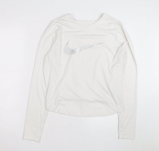 Nike Men's White Dri-Fit Long Sleeve Athletic Top L