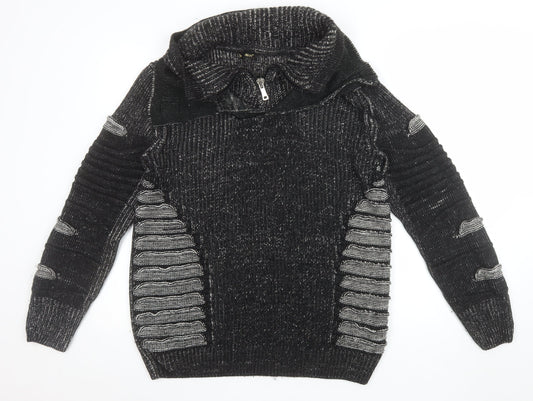 John H Men’s Black Chunky Knit 1/4 Zip Jumper Size S