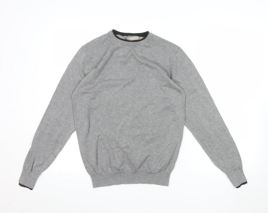 Cotton & Silk Men's Grey Crew Neck Pullover Jumper M