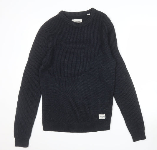 Jack & Jones Mens Black Chunky Knit Crew Neck Jumper M