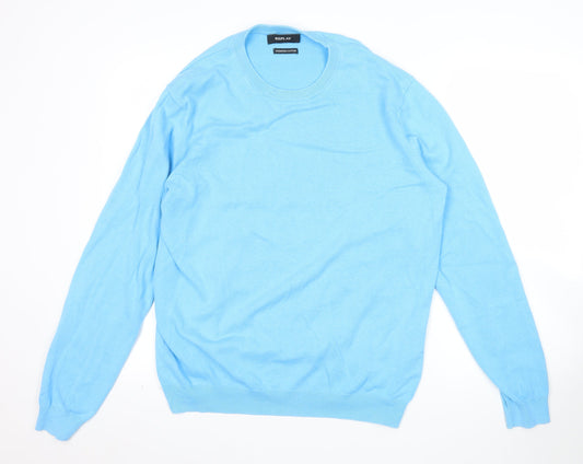 Replay Mens Blue Cotton Crew Neck Jumper Size L